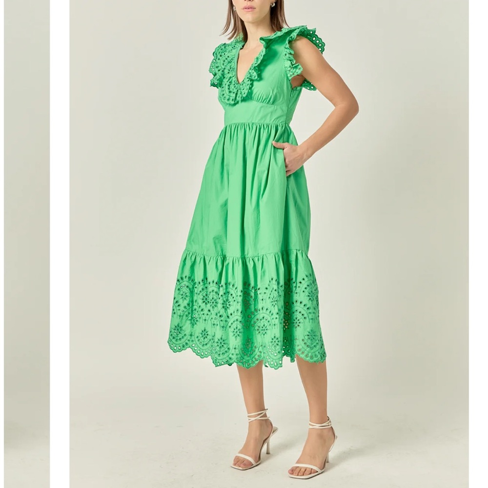 ANTHROPOLOGIE English Factory EYELET SCALLOP DETAIL MIDI DRESS - Sz. XS